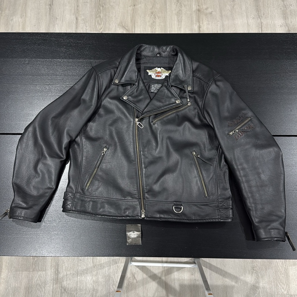 Harley-Davidson Vintage Heavy Leather Embroidered Riding Jacket with Armor - 2XL - Picture 3 of 13